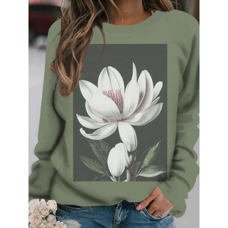 Outdoor Women's T-Shirt Casual Long Sleeve Pattern Print Street Crew Neck Fall Female Oversized Clothing Fashion T Shirts