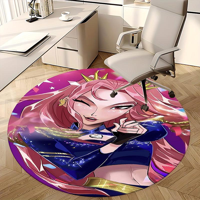 1 Stück Anime-Design Runder Teppich - Bürostuhlmatte, Rutschfester Teppich für Anime-Fans | Perfektes Geschenk für Anime-Liebhaber | Geeignet für Heimdekoration, Wohnzimmer