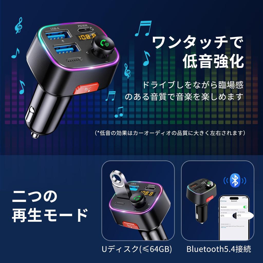 FM Transmitter [New Bluetooth 5.4] HUNDRUP Car FM Transmitter PD