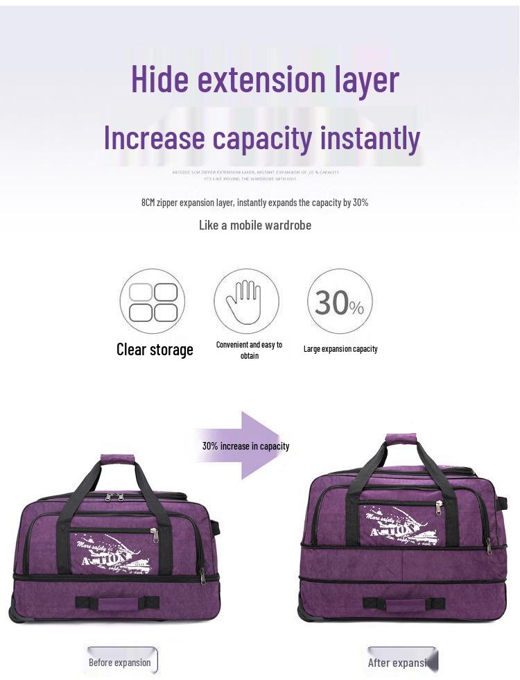 Expandable & Waterproof Oxford Cloth Rolling Duffle Bag - Large Capacity for Men, Women, Students; Foldable & Hand-Carry for Short Trips