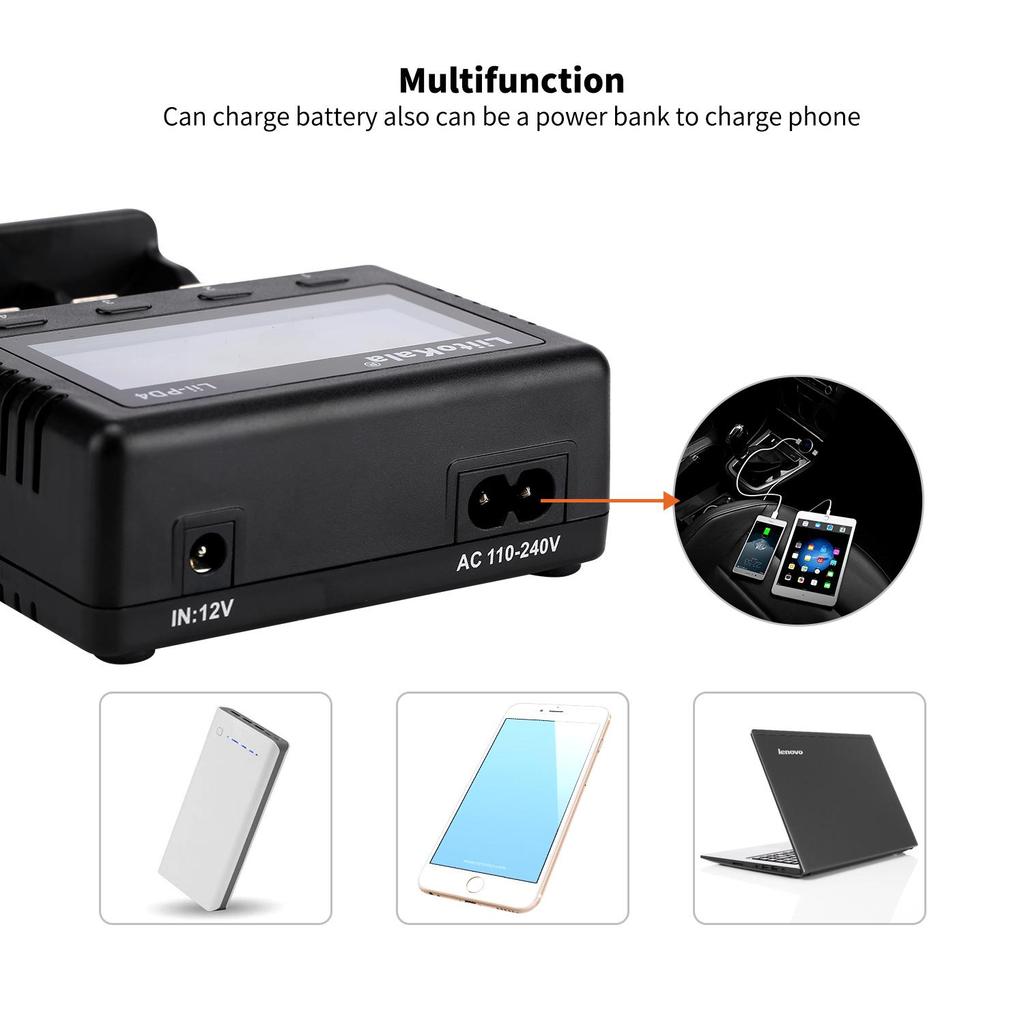 LiitoKala lii-PD4 LCD 3.7V 1.2V 18650 26650 16340 14500 10440 18500 Li-Ion IMR LiFePO4 NiMH / NI-Cd Battery 4 Sloty Charger