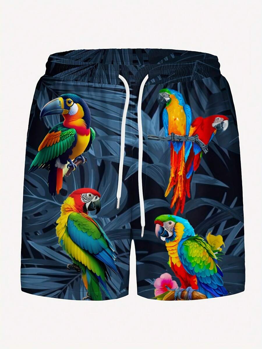

Parrots And Leaves 3D Print Men s Novelty Drawstring Shorts With Pockets, Single Layer Shorts Without Mesh Lining, Summer Beach Resort Vacation XL