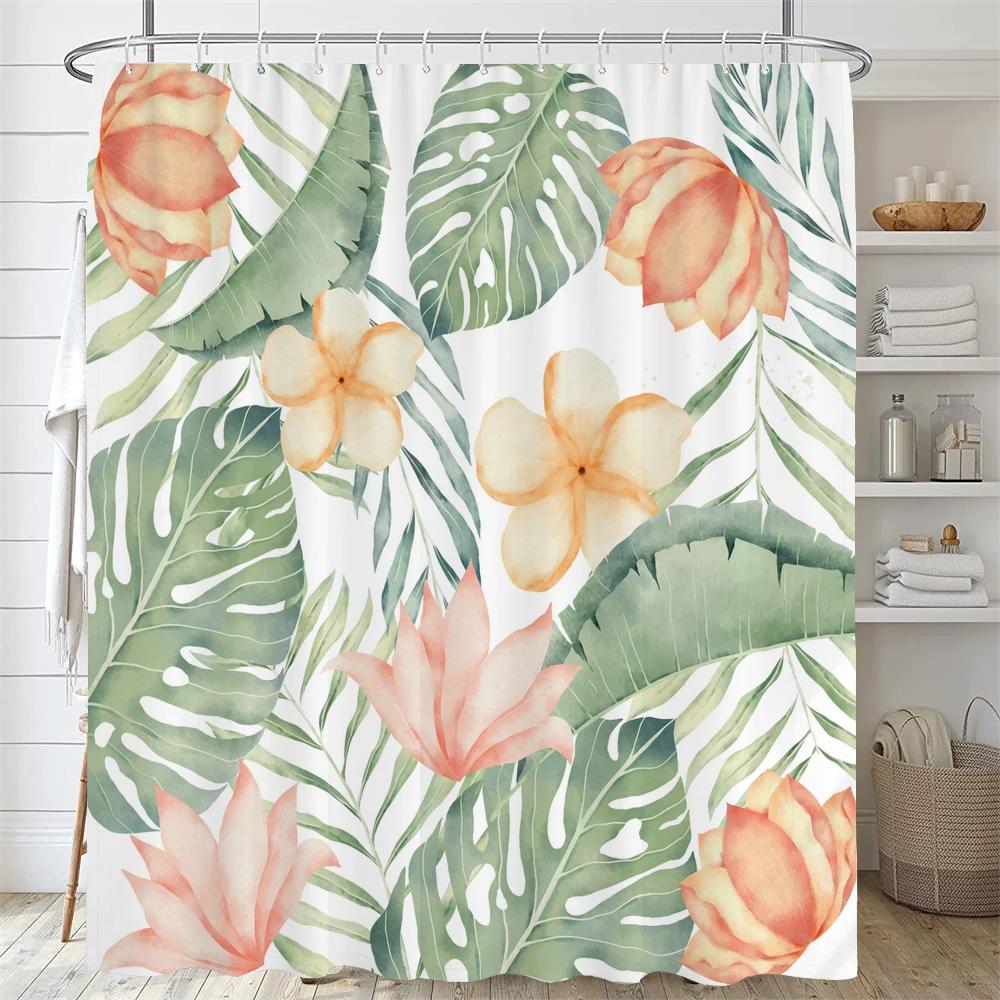 Green Plant Leaf Vines Flower Shower Curtain Print Modern Nordic Leaves Polyster Home Decor Bathroom Curtain With Hooks