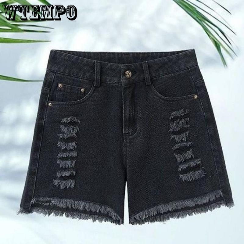WTEMPO Denim Shorts Ladies Summer Loose High Waist Shorts Breathable Slim Wide Leg Pants