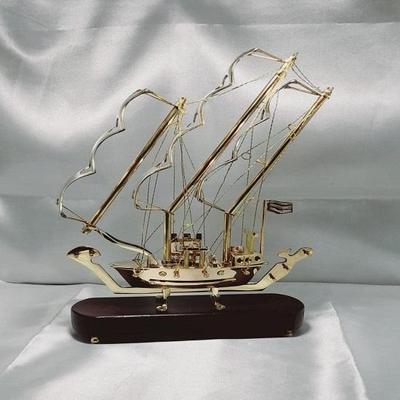 Messingschiff 25,4 cm mit Holzsockel Schiffsmodell aus reinem Messing, nautische Dekoration, Tischdekoration