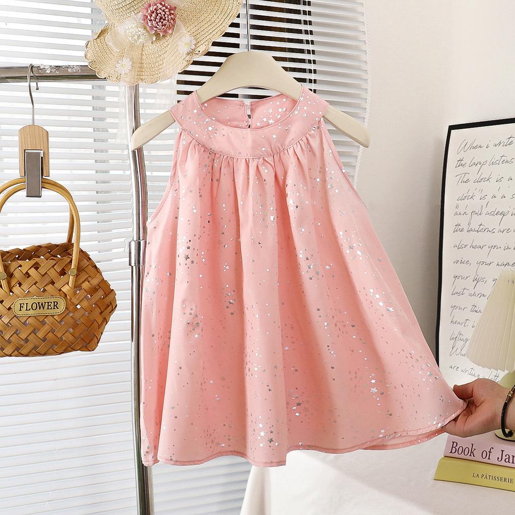 Girls Summer Loose Cute Doll Dresses Middle and Small Children Hanging Neck Sweet Strapless Dresses