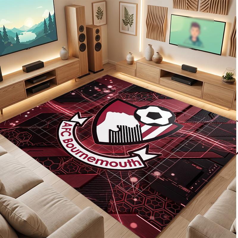 Tappeto in Velluto di Cristallo con Stampa del Bournemouth Football Club, Comodo Assorbente d'Acqua Antiscivolo Tappeto per Pavimenti Interni