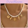 Oceanic Shell Starfish Pendant Necklace With Pearl Accents For Women