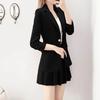 2 Pièces/ensemble Manteau Jupe Ensemble Femmes Printemps Automne Revers Manches Longues Bouton Unique Costume Manteau Plissé Mini Jupe Ensemble Couleur Unie Ensemble