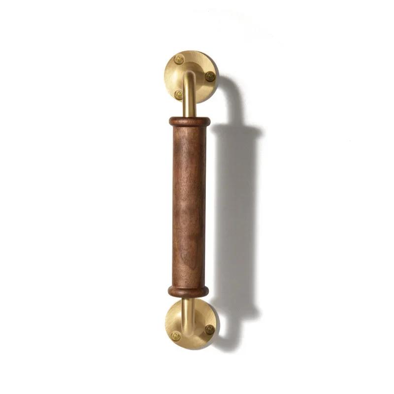 Walnut Wood Brass Handle Retro Door Handles Furniture Handle Cabinet Handles Solid Wood Handle Home Door Hardware Accessories