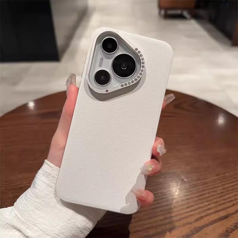 Suitable for Huawei Mate70pro, A Plain Leather Phone Case with Rhinestone Lens, 60 Hina Pura70Ultra Protective Case