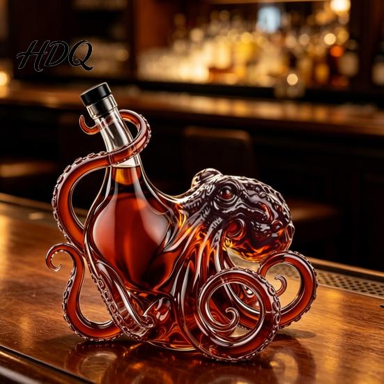 Tentacle Wine Bottle Design Octopus-Shaped Glass Decanter 3D Artistic Borosilicate for Whiskey Soda Sculpted 350ml Decorative Liquid Bottle Unique
