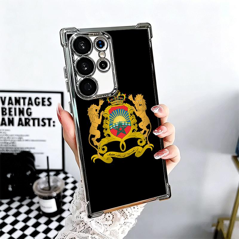 

Morocco Flag Plating Phone Case For Samsung Galaxy S24 S25 FE S26 Edge S23 Ultra S22 S21 Plus S20 Anti-Fall Airabag Cover Samsung S23