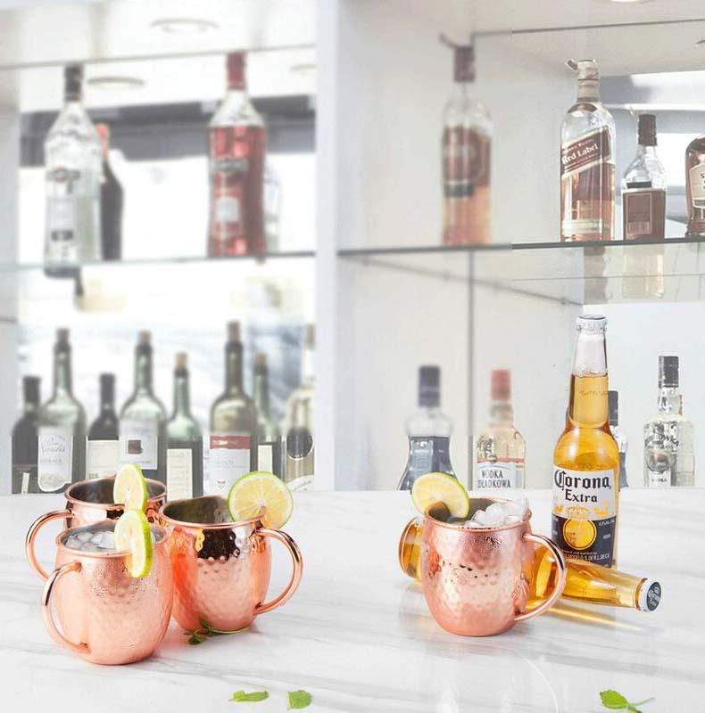Stainless Steel Moscow Mule Cocktail Set – Hammered Design Bar Glassware