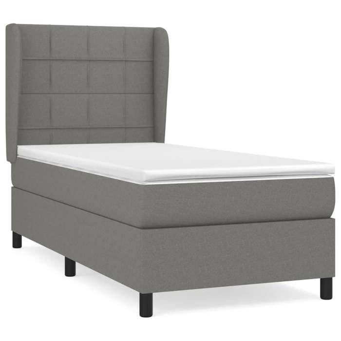3127934 vidaXL Bed with Box Spring and Mattress Dark Grey 90x200 Cm Fabric