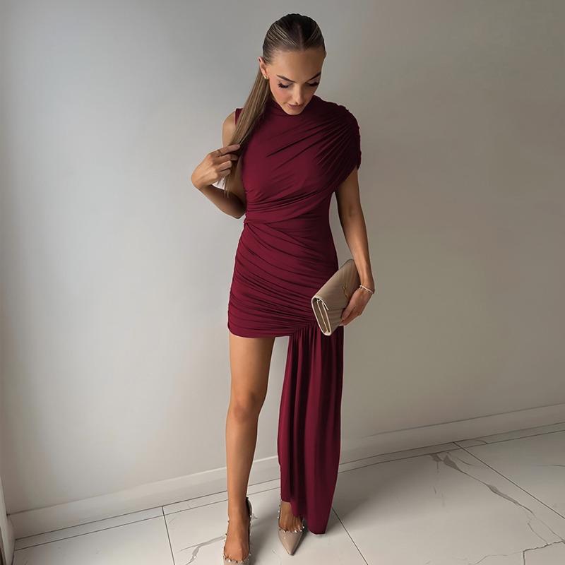 JPNTKY Damen Mode Sommer Frühling Einfarbige Drucke Rundhalsausschnitt Ärmellos Lässige Kleider