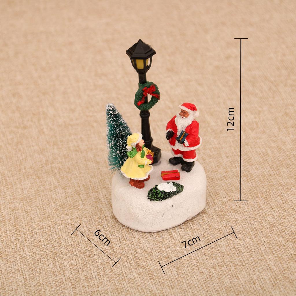 Glowing Resin Christmas Decor Mini House Lamp Ornament Light Up Festive Table Decor Holiday Gift Warm White LED Night Light Christmas Scene
