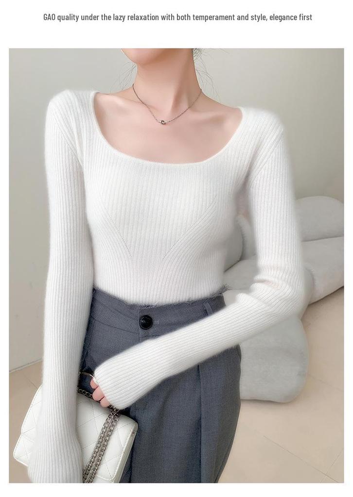 Chic Age-Defying Color-Block U-Neck Cashmere Sweater for Women - Slim Fit, Thick Knit Jacquard.