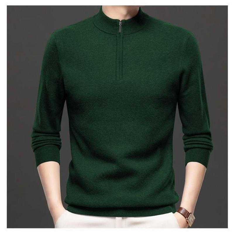 Cardigan Sweater Autumn Winter Men's Thickened Warm Half Turtleneck Middle-aged New Zipper Loose Knitted Bottoming