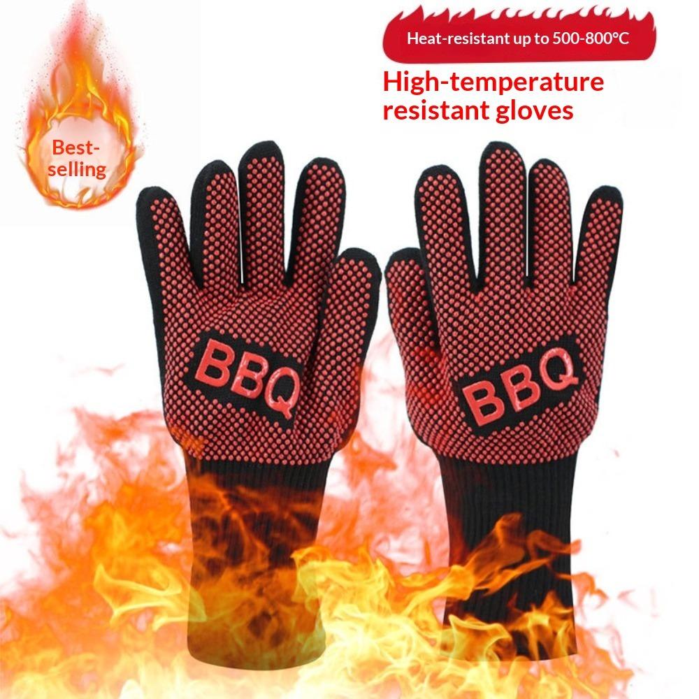 Hitzebeständige und hitzebeständige Grillhandschuhe mit fünf Fingern, wärmeisolierend, mikrowellengeeignet, mit Silikonbeschichtung.