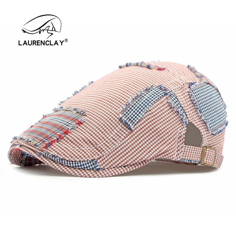 

Модная шляпа нищего женская британская винтажная личность нашивка берет отдых шляпа художника клетчатая шляпа вперед Adjustable