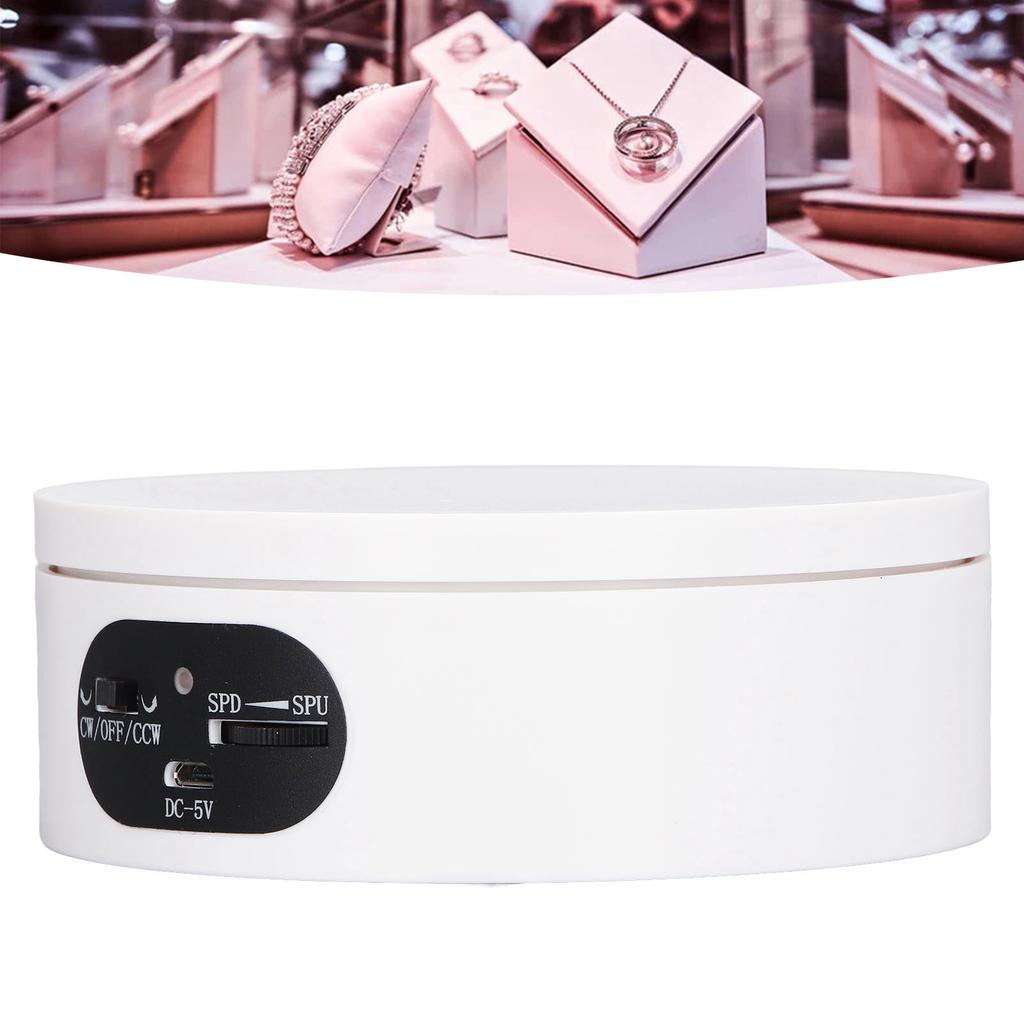 Rotating Display Stand 5.5lb Load Capacity 360 Degree Photography Turntable Plug in Battery Knob Speed Control White