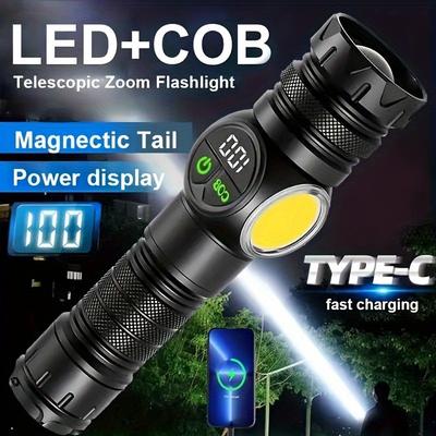 Lanternă LED multifuncțională reîncărcabilă de 6800mAh cu focalizare reglabilă, COB cu nouă viteze cu lumină roșie pentru camping în aer liber, echipament de vânătoare