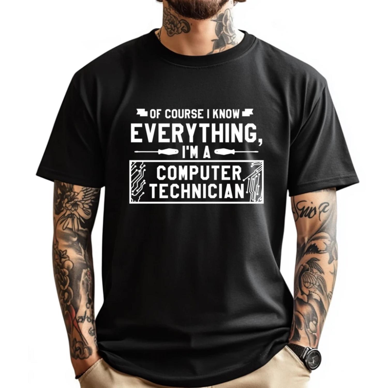 

Of Course I Know Everything I M A Computer Technician Pink Graphic Tees Mens Men s T-Shirts Gift Luxury Clothing S