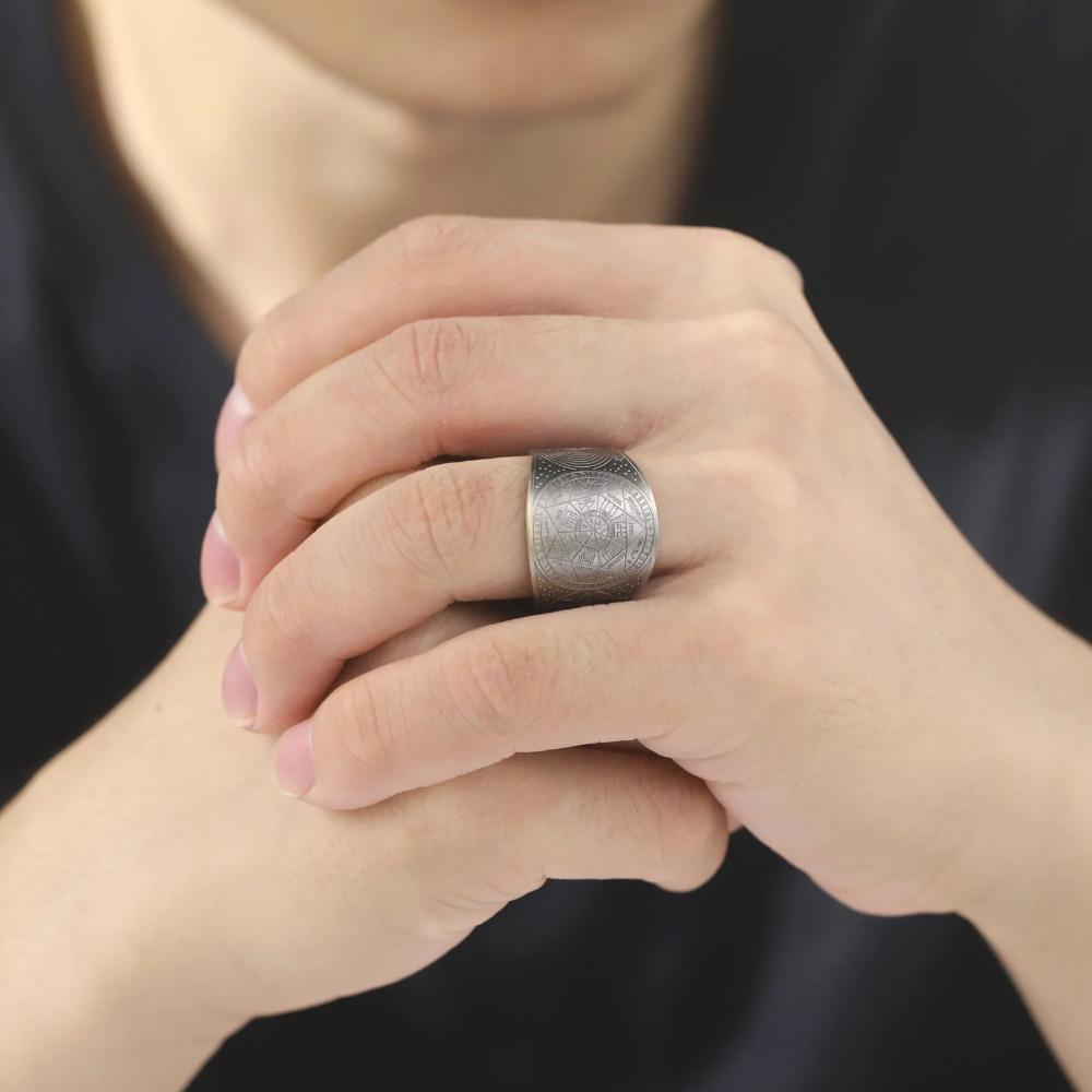 Retro Punk Celtic Knot Open Ring for Men Seven Pointed Star Magic Formation Couple Jewelry Gift