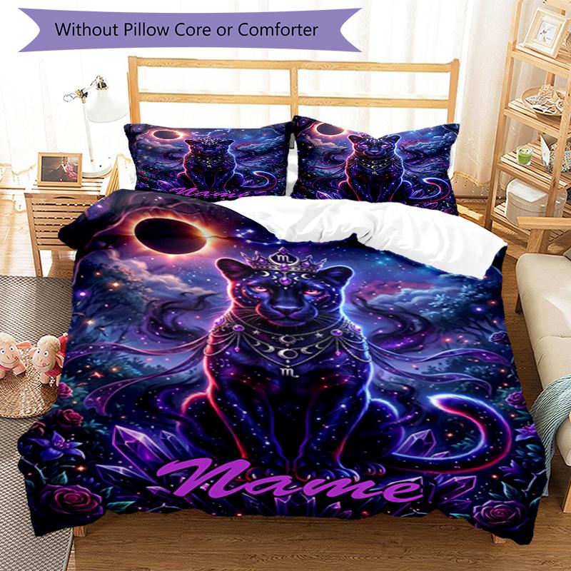 3pcs Custom Name Leopard Bedding Set Duvet Cover Closure Includes 1 Duvet Cover & 2 Pillowcases, Soft and Comfortable for All Seasons.