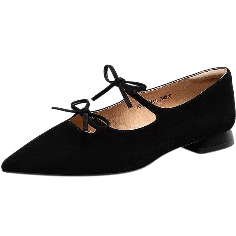C.BANNER Women s Bowknot Pointed Toe Flat Mary Jane Shoes A25179361 37 вино красного