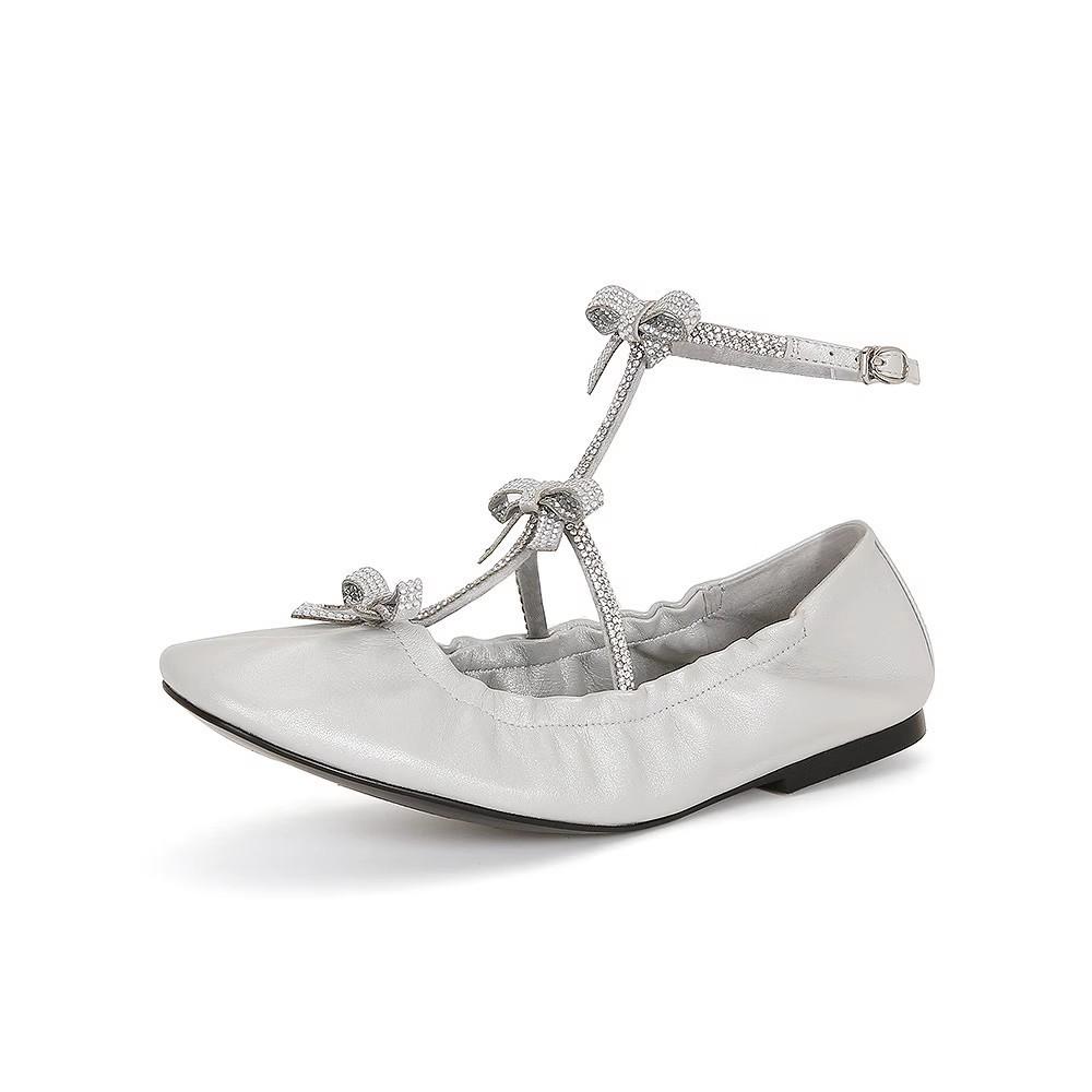 Su Yinyin Same New French Retro Heavy Industry Rhinestone Bow Flat Ballet Single Shoes Women's Mary Shoes