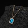 Blue Emerald Cut Iced Out Pendant Necklace For Men/Women Gold Plated Stainless Steel Hip Hop Jewelry