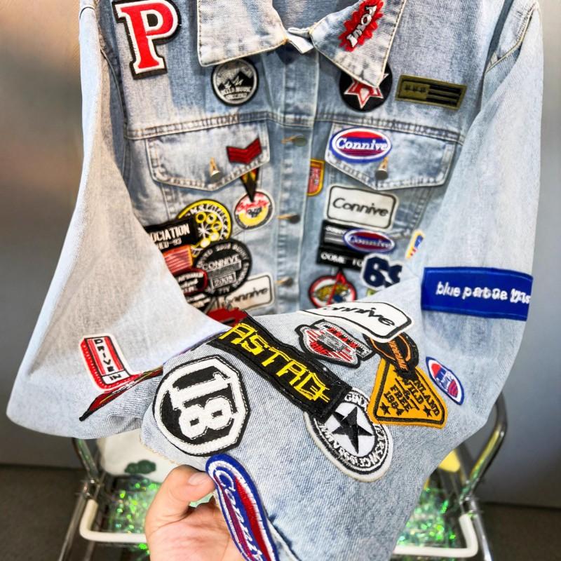 Womens Oversized Denim Jacket With Embroidered Patch Detail Streetwear Fall Loose Fit