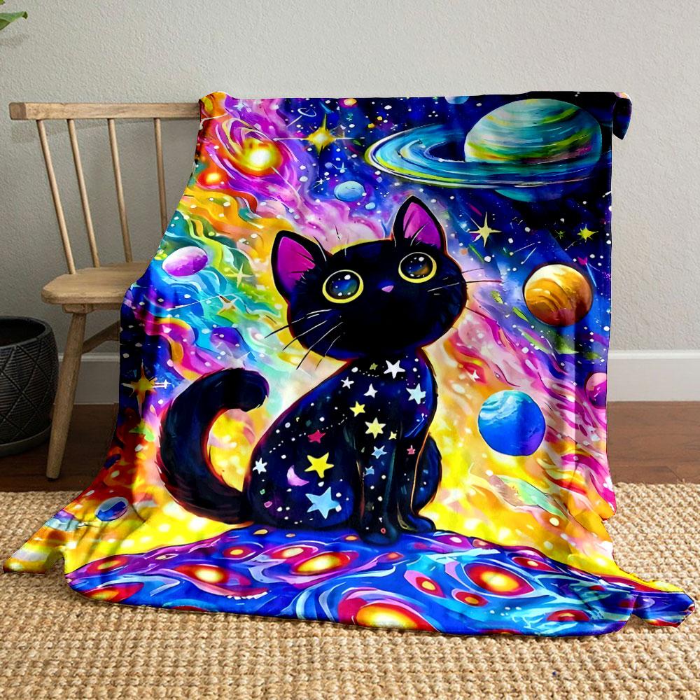 Galaxy Black Cat Blanket bedroom Blanket for Livingroom Couch lunch break Soft throw for Friend's festival Gift