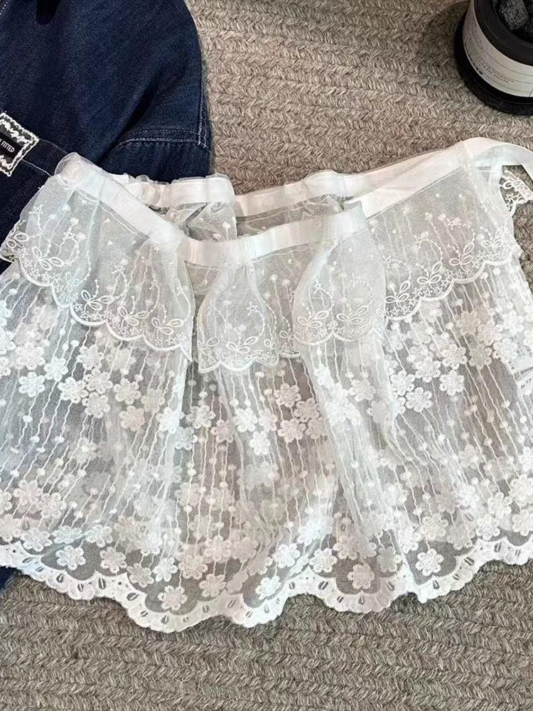 

Юбка миди многослойная из белого сетчатого кружева в корейском стиле со шнуровкой для женщин (Выпуск Весна 2025) One Size