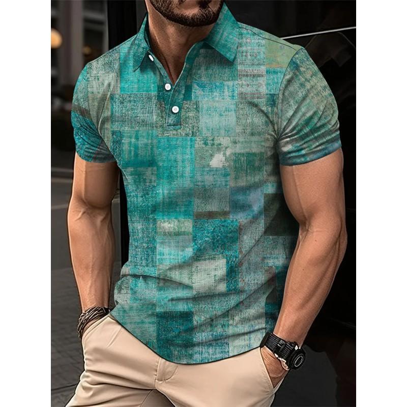 Mens Oversized Retro American Style Polo Shirt With 3D Digital Print Pique Cotton Breathable Comfortable Casual Wear