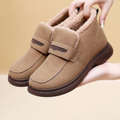 Teplé boty s kožešinovou podšívkou Dámské zimní fleece Zesílená teplá měkká podrážka Bavlněné boty Vodotěsné nazouvací boty Kotníkové boty z umělé kůže pro ženy