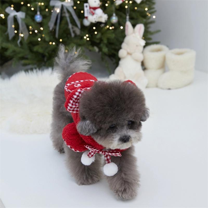 Christmas Cute Bow Cape Cloak Pet Cat Dog Pet Neck Water Scarf Decoration Dog Clothes Pet Double-sided Velvet Hoodie with Ears