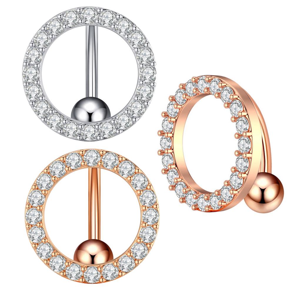 Reversed Bar Star Moon Four-leaf Clover Navel Piercing Nombril for Women Girl Crystal Belly Button Ring Inverted Barbell Jewelry