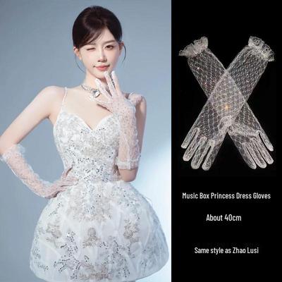 Luvas de Renda com Tela Acessórios de Vestido de Princesa para Casamentos e Sessões de Fotos