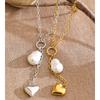 Eetit Stainless Steel Baroque Simulated Pearl Heart Chain Drop Charm Necklace Rust Proof Popular Fashion Charming Jewelry 2026