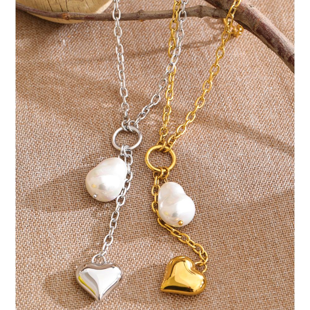 Eetit Stainless Steel Baroque Simulated Pearl Heart Chain Drop Charm Necklace Rust Proof Popular Fashion Charming Jewelry 2026