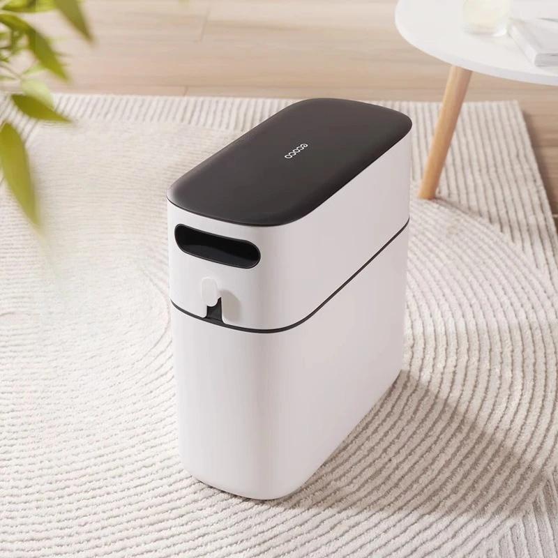 Auto Packing Trash Can with Lid, Large Paper Bin for Kitchen Bathroom Home, Narrow Space Waste Container