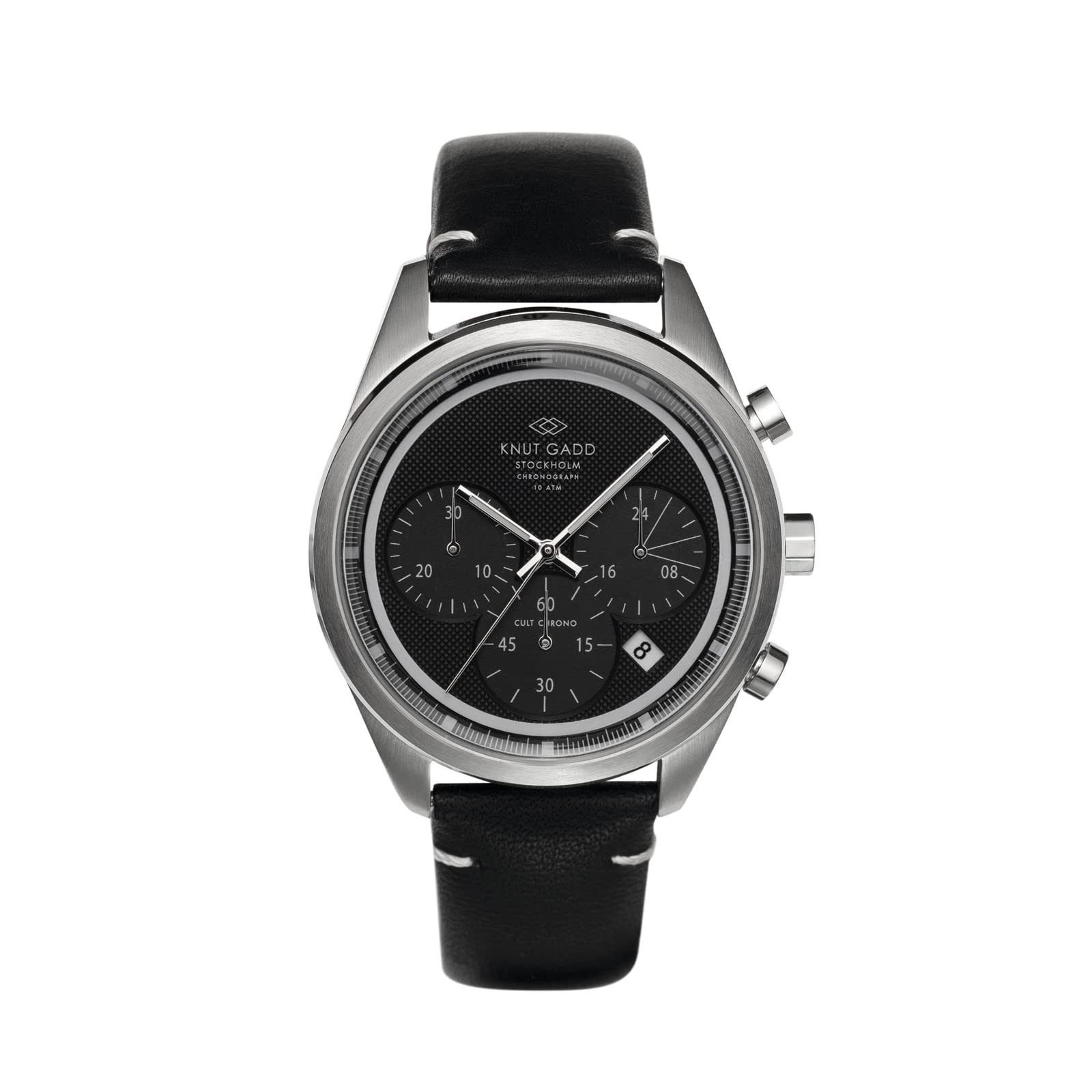 

Knut Gadd CULT CHRONO Sports Chronograph Watch with Black Dial and Black Leather Warranty Men s Strap, 3-Year