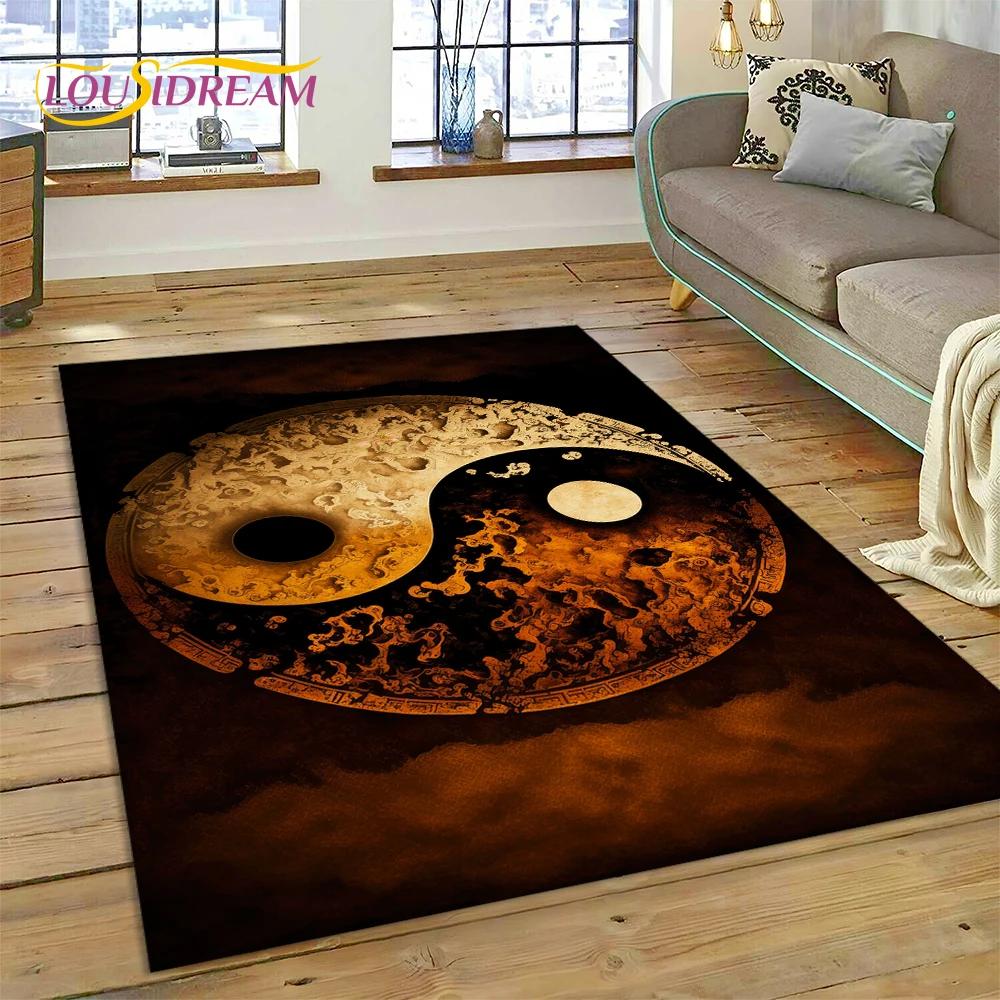 Tapis Nature Yin Yang chinois Tai Chi Bagua pour chambre à coucher, salon, décoration de canapé, jeu d'enfant, grand tapis de sol décoratif