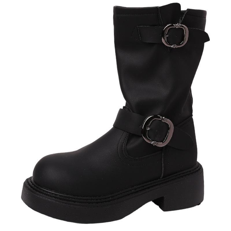 Fashion retro leather boots belt buckle Martin boots women's autumn and winter versatile leather casual shoes fashion boots short boots tide