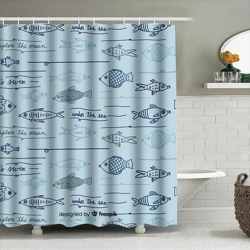 

Ocean Blue Fish Shower Curtain Waterproof Decorative Printed Bathroom Liner Home Decoration Free Design Service from F4D03981A0E 90x180cm