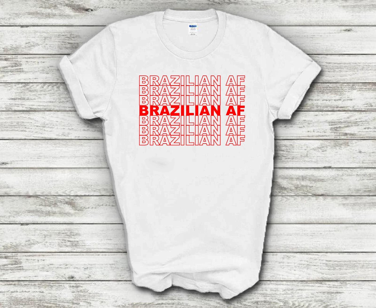 Brazilian AF Red White Brazilia American Pride Funny Short Sleeve Cotton T-Shirt M