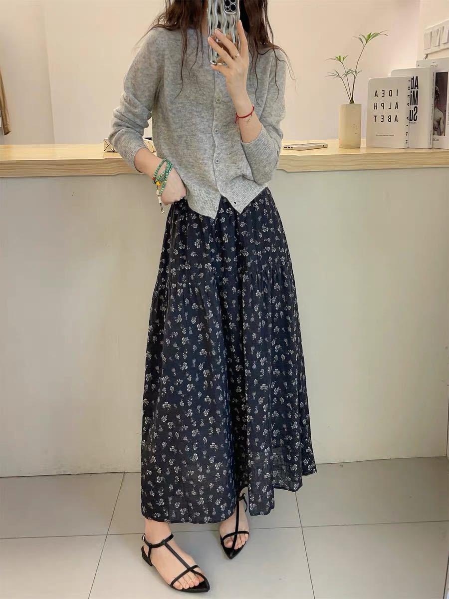 

Корейская Ретро Юбка А-силуэта с Цветочным Принтом и Высокой Посадкой - Стройнящая Маленький Размер, Женская Мода Ранней Весны 2025. Large